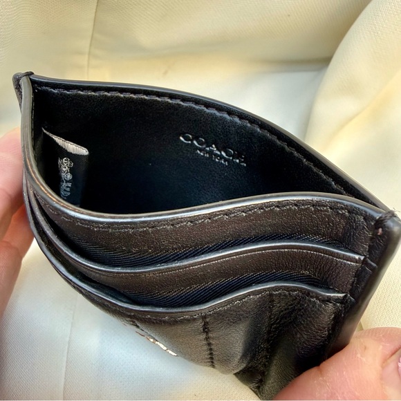 COACH Linear Quilting Card Case in Black Nappa Leather 2980 - Picture 8 of 10